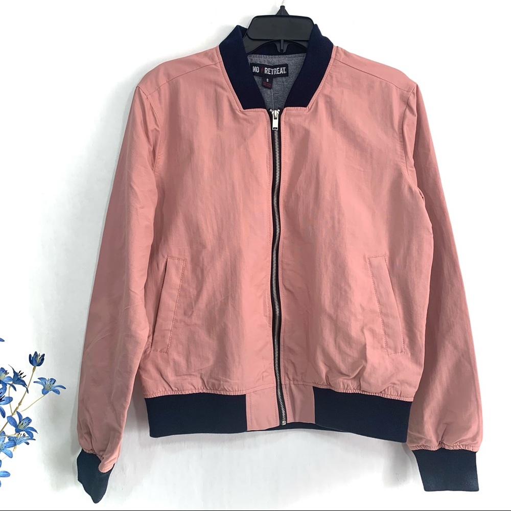 No Retreat Women's Pink / Blue Long Sleeve Zippered Bomber Jacket - NWT
